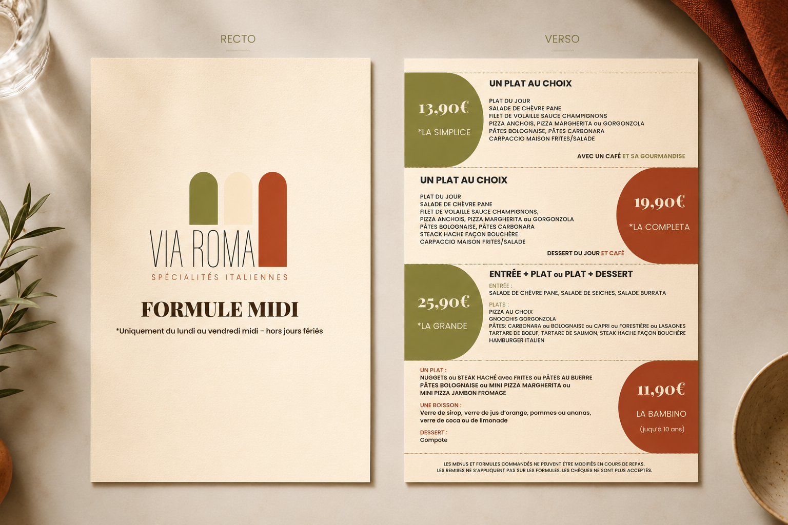 Carte des formules midi — Via Roma